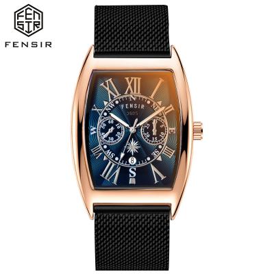 China 2025 Auto Date FENSIR Custom Gradient Mirror Red Barrel Shaped Charm Watch Classic Watch Mesh Belt Luminous Man's Quartz Watch OEM for sale