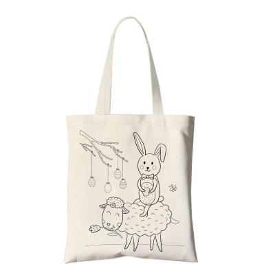 China Factory Price Handled Tote Canvas Diy Coloring Bag Art Graffiti Colored Diy Bag For Kids for sale