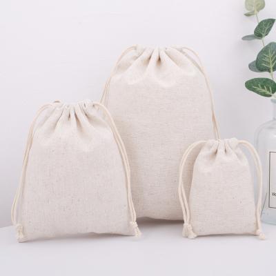 China Custom Logo Organic Cotton Linen Drawstring Bag High Quality Eco-Friendly Plain Rope Handle Canvas Bag For Packing for sale