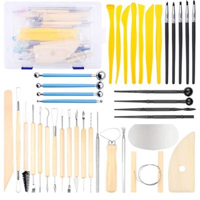 China 40pcs Polymer Clay Pottery Soft Ceramic Tools Wood Handle Polymer Clay Clay Sculpting Carving Tool Kit for sale