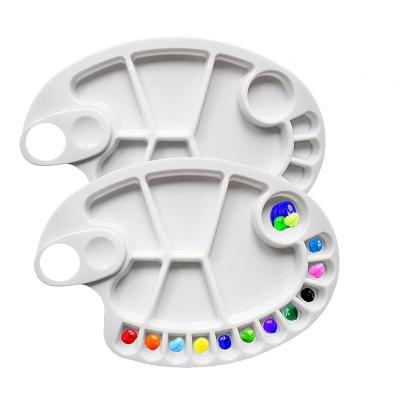 China Watercolor Oil Acrylic Painting Oval Shape White Plastic Artist Paint Mixing Tray Palette for Artist Painting for sale