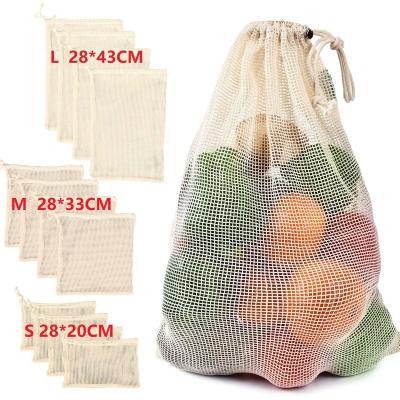 China Eco Friendly Recyclable Shopping Handled Cotton Tote Fruit Mesh Net Bag For Foods Vegetable for sale