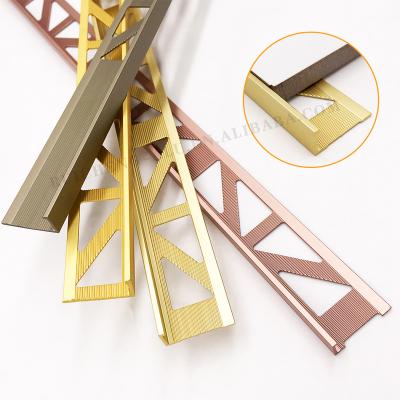 China Modern L Shape Profile Brass Floor Edge Protector Transition Strip Metal Ceramic Corner Guard Aluminum Tile Trim for sale