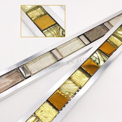 China Modern Metallic Glass Mosaic Wall Cladding Art Tile Trim Aluminum Metal Room Decoration for sale