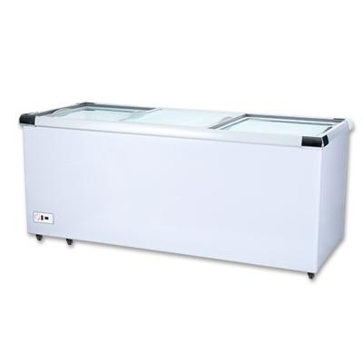 China Hotels Supermarket Island Display Top Open Showcase Freezer With Sliding Curved Glass Door Chest for sale