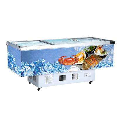 China Hotels China Manufacturers Sliding Glass Cover Frost Island Freezer Supermarket Chest Freezer for sale