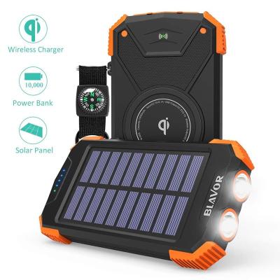 China Solar Power Bank Outdoor Qi Charger Power Bank 10,000mAh Wireless External Battery Power Bank for sale