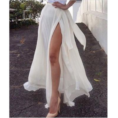 China Breathable Wholesale White Slim Slit Skirt Long Summer Boho Maxi Skirt Long Chiffon Skirts for sale