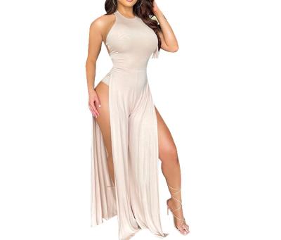 China High Anti-Static Sleeveless Corset Strap Split Tie Up Backless Women Maxi Dress Sexy Night Club Satin Party Outfits for sale