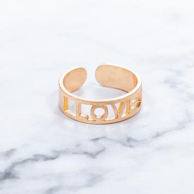 China New Arrival Fashion Jewelry Brass Delicate Adjustable Ring With LOVE For Women Worn Gold Plated for sale