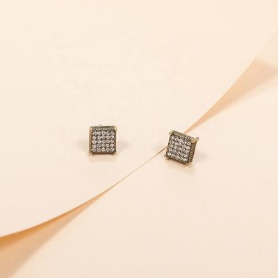 China New Design Fashion Delicate Small Metal Square Stud Mail Earring With Paved Crystal Rhinestone For Women for sale