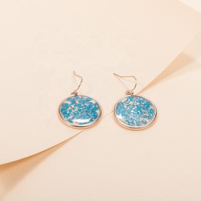 China New Design Fashion Jewelry Korean Special Unique Acrylic Resin Fishhook Disc Earrings With Shiny AB Turq Chips for sale