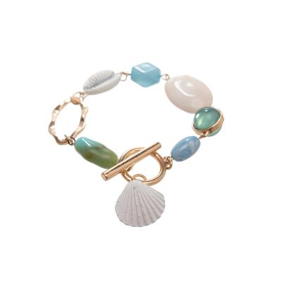 China New Design Fashion Design Big Link Resin Shell Oval Frame Bead Toggle Bracelet With Clam Shell Drop For Women for sale