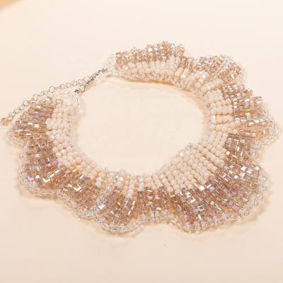 China Factory Direct Sales New Arrival Design Wave Statement Glass Braided Beaded Necklace For Women for sale