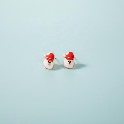 China New Design Jewelry Gift Christmas Red White Red Enamel Color Christmas Snowman Earrings Stud Holiday Earrings for sale