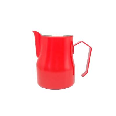 China Viable Stainless Steel 350ml Red Milk Frothing Pitcher Espresso Coffee Bartender Craft Latte Cup Olecranon Spout Milk Jug for sale