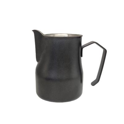 China 350ml Stainless Steel Viable Black Milk Frothing Pitcher Espresso Coffee Bartender Craft Latte Cup Olecranon Spout Milk Jug for sale