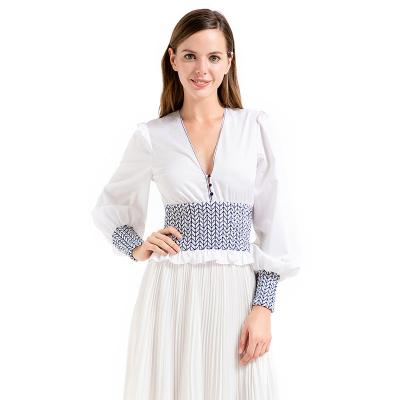 China NT032 Women's Anti-Pilling Tops Women's White Blouse Fall Blouses QualityCotton Tops Career Office Workers Elegant Smocking Women for sale