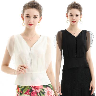 China Anti-pilling shirts NT054 for women fashion high quality elegant slim silk organza sleeveless casual shirts for sale