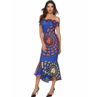 China Anti-Static 2023 New Arrival Summer Sexy Off Shoulder Asymmetrical Apparel Printed  Evening Party Dress for sale