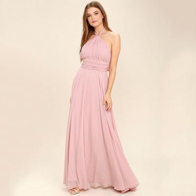 China Anti-Static New Fashion Women Summer Halter Pink Chiffon Wedding Evening Backless Long Dresses for sale