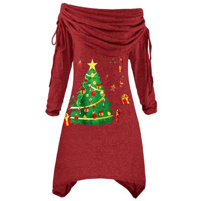 China Anti-Static Women Casual Long Sleeve Cotton Irregular Hem Christmas Plus Size Dress Autumn Winter Wear for sale