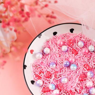 China Romantic Cake Valentine's Day Cake Decorating Confetti Sprinkles Edible Double Color Beads for sale