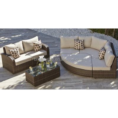 China Traditional classic simple design curved outdoor patio furniture set rattan modular wicker garden sofa for sale