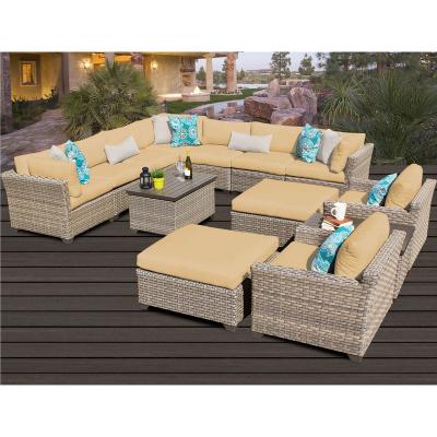 China Traditional Design Aluminum Outdoor Backyard Large Furniture Table Top Patio Rattan Sofa Set for sale