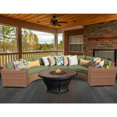 China Traditional Curved Sectional Half Round Outdoor Furniture With Modern Fire Pit Garden Rattan Sofa for sale