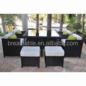 China Contemporary square shape hidden stool space saving garden furniture set table and rattan chair outdoor dining for sale