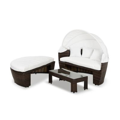 China Modern Modular Modern Rattan Furniture Rattan Outdoor Lounge Cabriolet Style Round Sofa Set With Canopy for sale