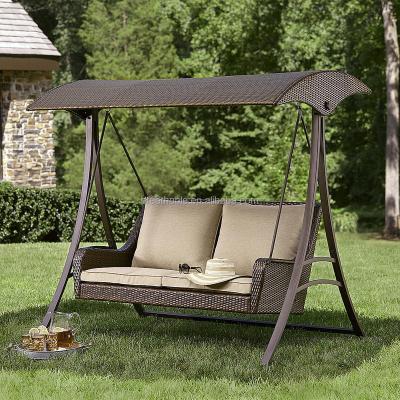 China Modern Hotel Patio Hanging 2 Seater Chair Furniture Outdoor Rattan Wicker Relaxing Swing for sale