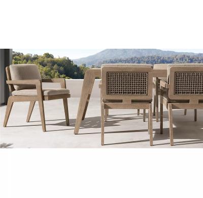 China Distinctive Traditional Teak Garden Patio Furniture 8 Seat Solid Wood Legs Raked Outdoor Dining Set for sale