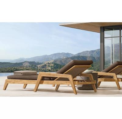 China Modern Outdoor yard furniture simple design mixed materials rope weaving solid teak sun lounger wood for sale