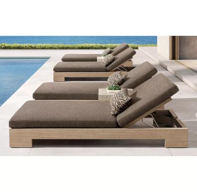 China Modern Outdoor Durable Mixed Materials Garden Furniture Rattan Woven Teak Solid Wood Sun Sofa for sale