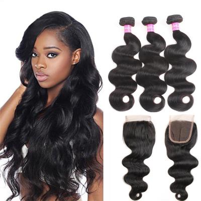 China Body Wave Human Hair Bundles With Closure Brazilian Hair Weave 3 Bundles with Closure Remy Hair weft for sale