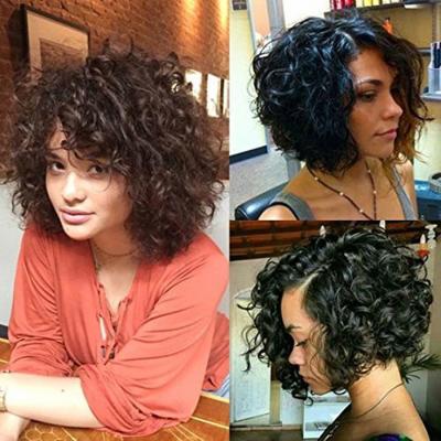 China Brazilian Short Bouncy Curly Human Hair Full Lace Wigs with Baby Hair for Black Women Natural Color for sale