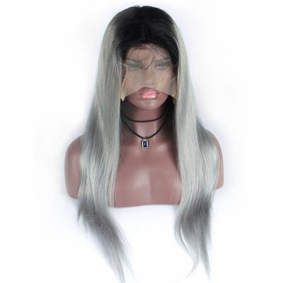 China Human Hair Straight Ombre Color Wig 1B/Grey Full Lace Wig w 100% Brazilian Remy Hair Wig for sale