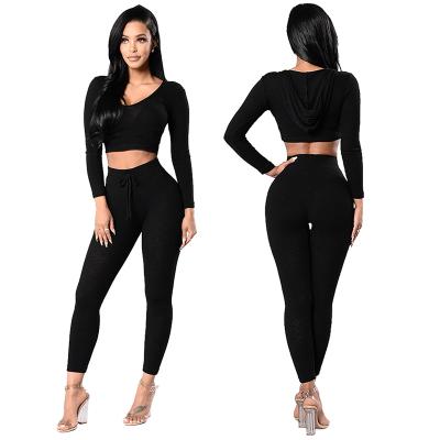 China Plants High Waist Scoop Neck Breathable Long Sleeves Crop Hoodie Drawstring Pants Custom Made 2 Piece Set Woman Tracksuit for sale