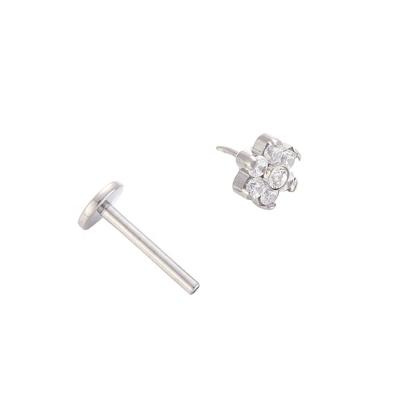 China Trendy ASTM F136 Threadless Titanium Push Fit In Titanium CZ Gem Flower Labret Lip Ring Body Jewelry for sale