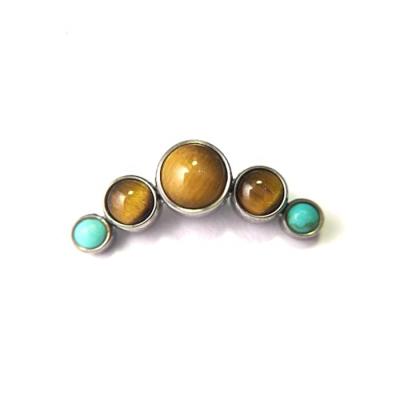 China Fashionable Body Jewelry Titanium Internally Threaded Band Top With Natural Tiger Eye And Faux Turquoise Stone for sale