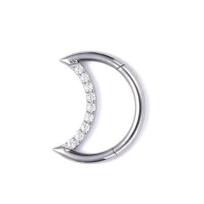 China FASHIONABLE New Arrival ASTM F136 Titanium Bezel Set Crystal Moon Piercing Tragus Earrings for sale