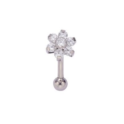 China Fashionable Curved Barbell Titanium Internally Threaded Eyebrow Ring With Flower for sale