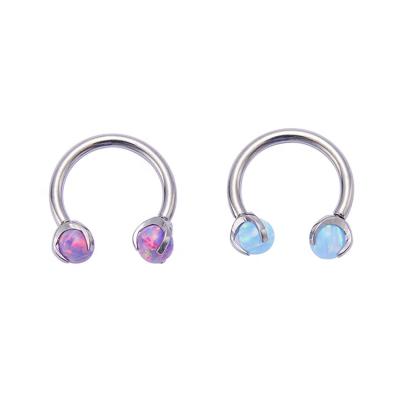 China Fashionable ASTM F136 Titanium Internally Threaded Horseshoe Rings With Fork Set Opal Ball Titanium Body Jewelry for sale