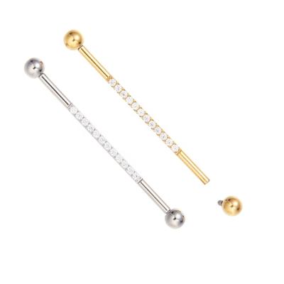 China Fashionable ASTM F136 Titanium Internally Threaded Crystal Paved Industrial Barbell Titanium Body Jewelry for sale