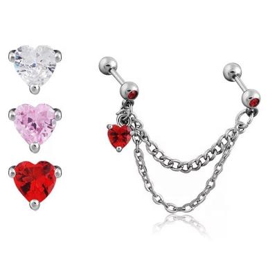 China Fashionable Stainless Steel Tragus Earrings Stud With Fork Set Heart Danglig China Jewelry Wholesale for sale