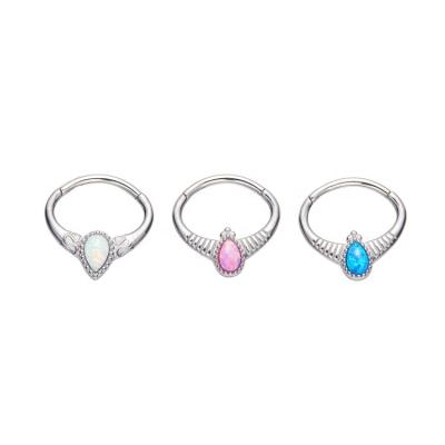 China FASHIONABLE Oval Clicker Stainless Steel Opal Hinged Segment Ring Piercing for sale