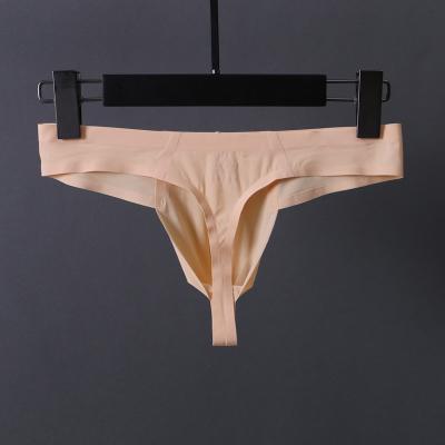 China Traceless manufacturers selling men's thongs ice silk seamless underwear color sexy low-cut convex sheer thong for sale