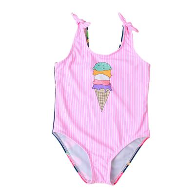 China Girls Breathable Bikini Comfy Elastic One Piece Swimsuit Top Printed Cute Pink Children's Baby Swimwear for sale